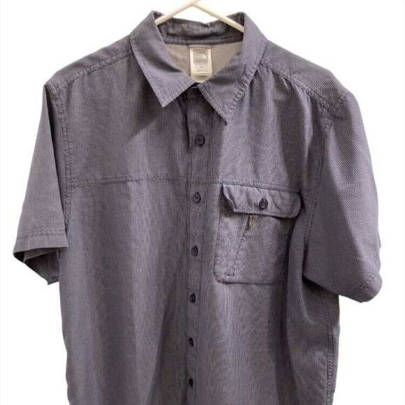 North Face Mens Shirt Sz Lg Short Sleeves Button Down Black Gray check - Picture 1 of 8